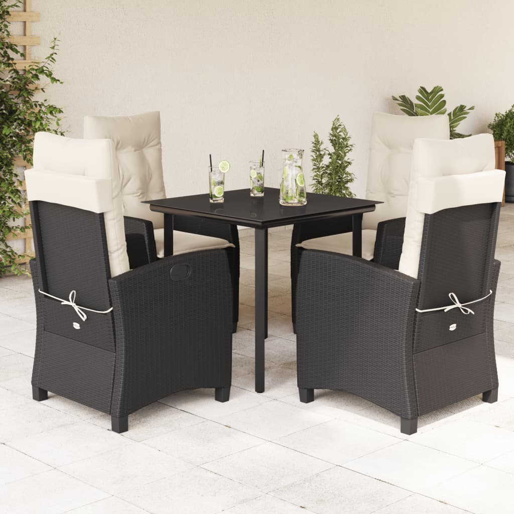 vidaXL 5-tlg. Garten-Essgruppe mit Kissen Schwarz Poly Rattan