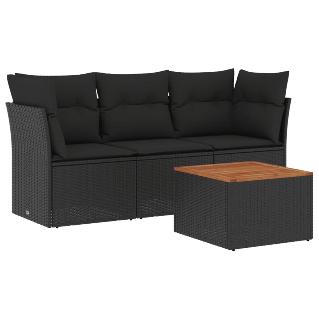 vidaXL 4-tlg. Garten-Sofagarnitur mit Kissen Schwarz Poly Rattan