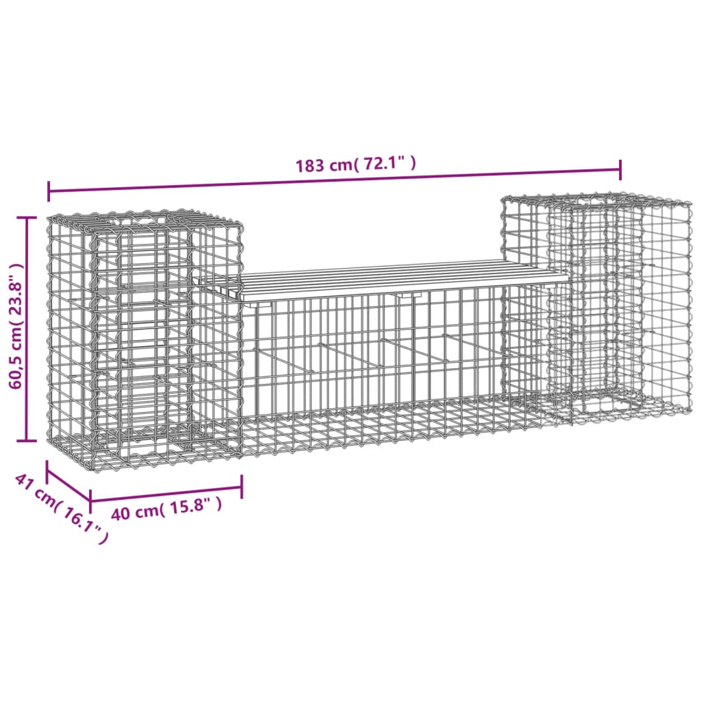 vidaXL Gartenbank aus Gabionen 183x41x60,5 cm Massivholz Douglasie