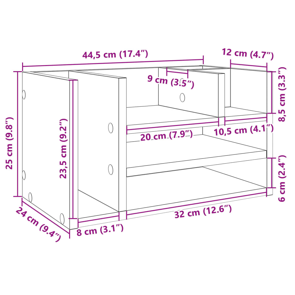 vidaXL Schreibtisch-Organizer Sonoma-Eiche 44,5x24x25 cm Holzwerkstoff