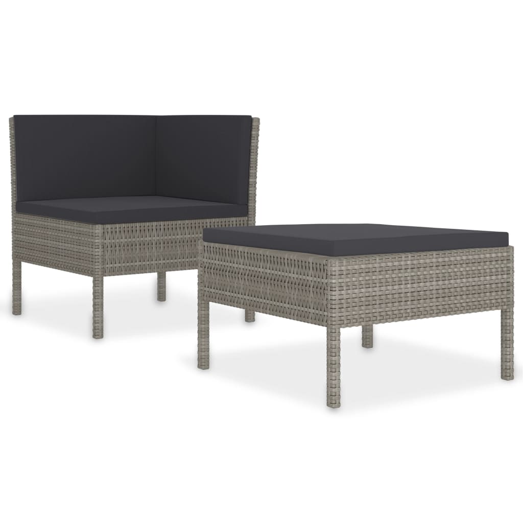 vidaXL 2-tlg. Garten-Lounge-Set mit Auflagen Poly Rattan Grau