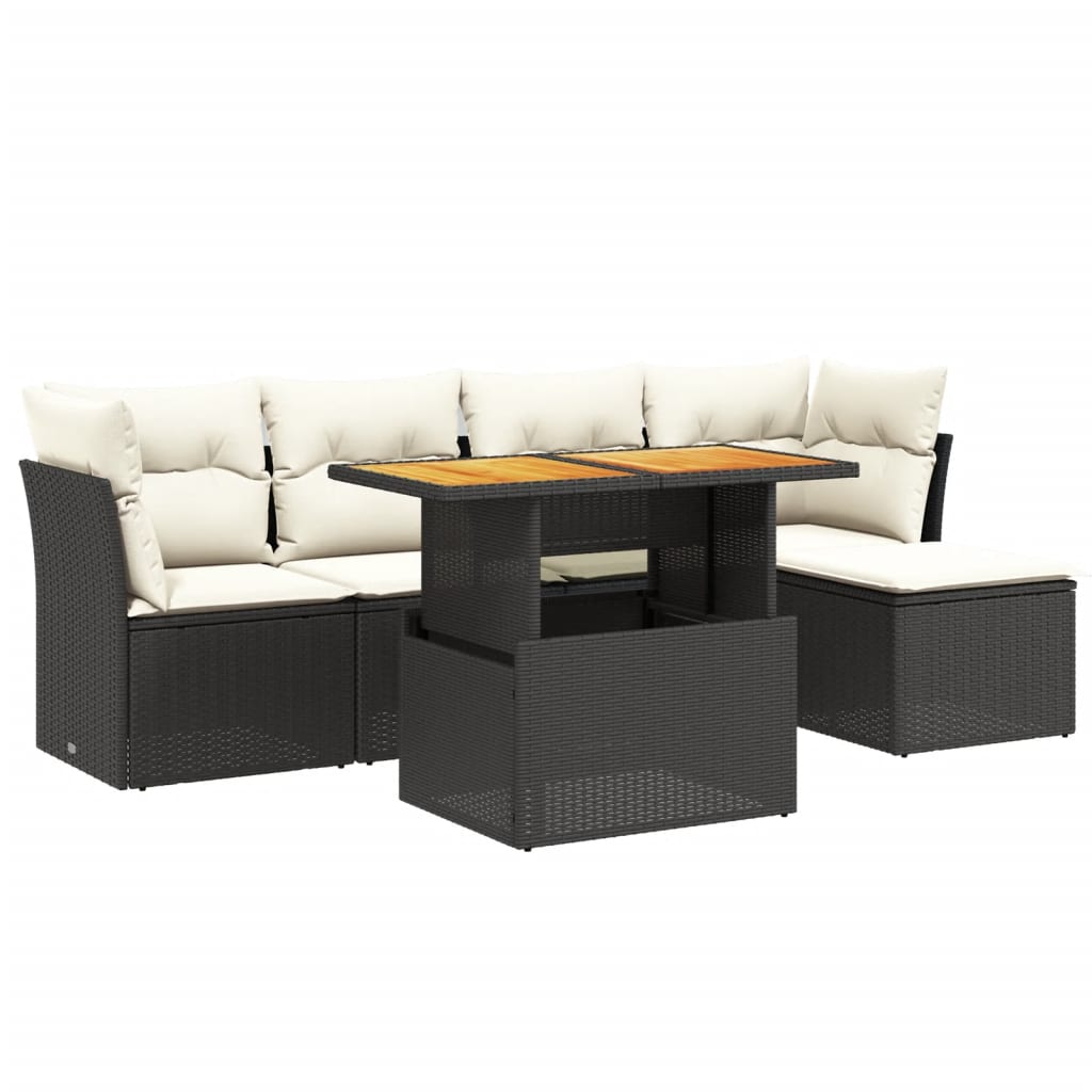 vidaXL 6-tlg. Garten-Sofagarnitur mit Kissen Schwarz Poly Rattan