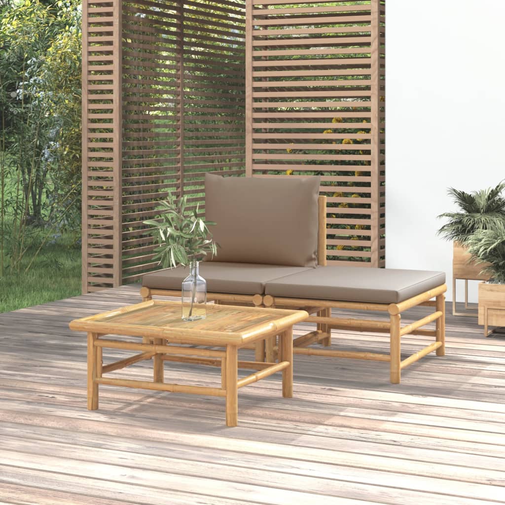 vidaXL 3-tlg. Garten-Lounge-Set mit Taupe Kissen Bambus