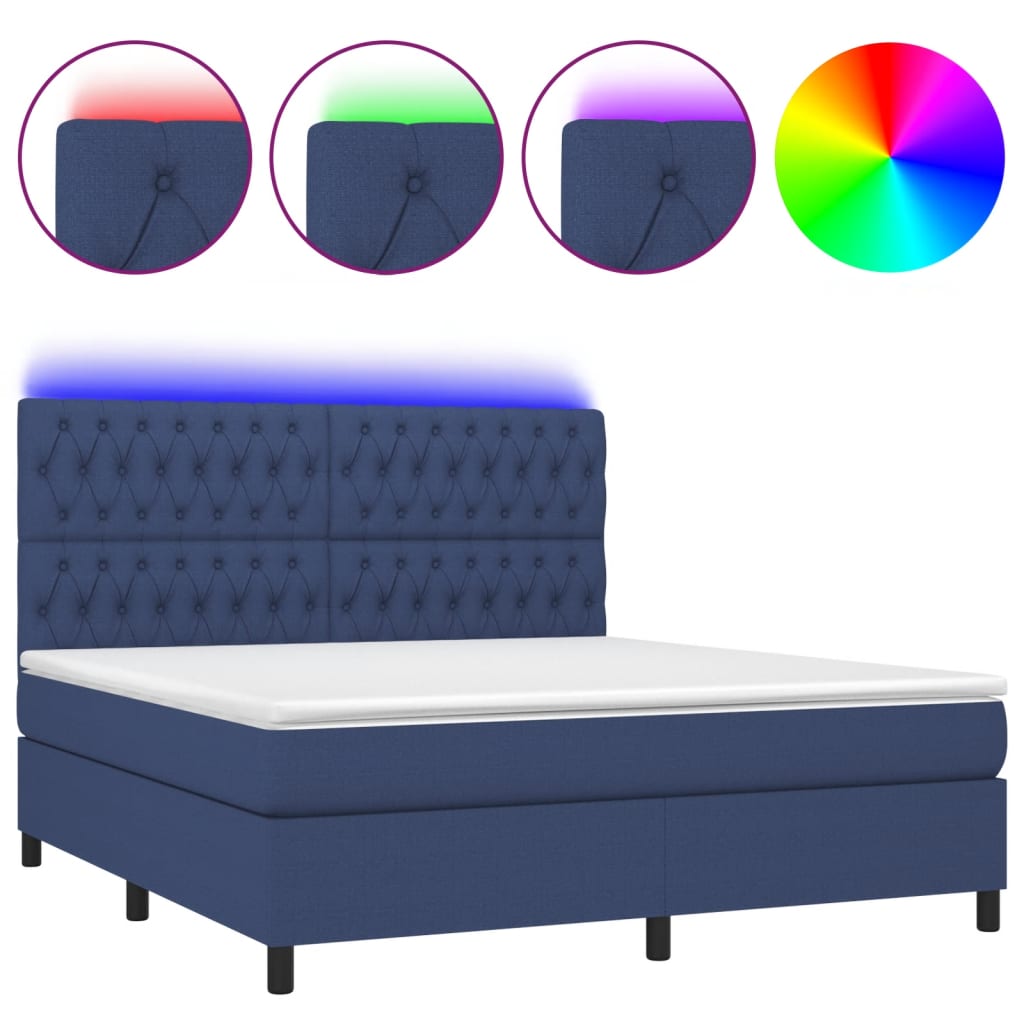 vidaXL Boxspringbett mit Matratze & LED Blau 180x200 cm Stoff