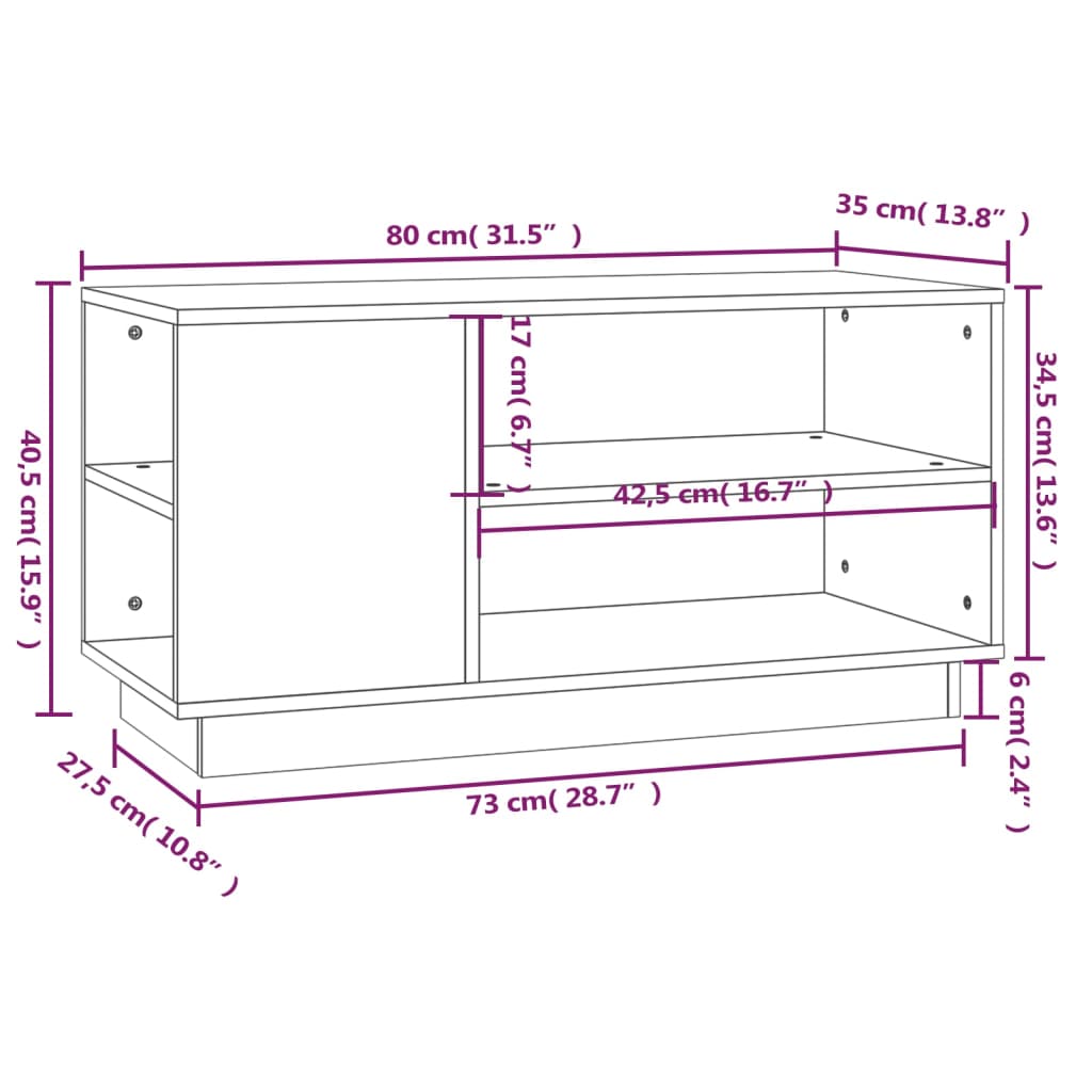 vidaXL TV-Schrank Weiß 80x35x40,5 cm Massivholz Kiefer