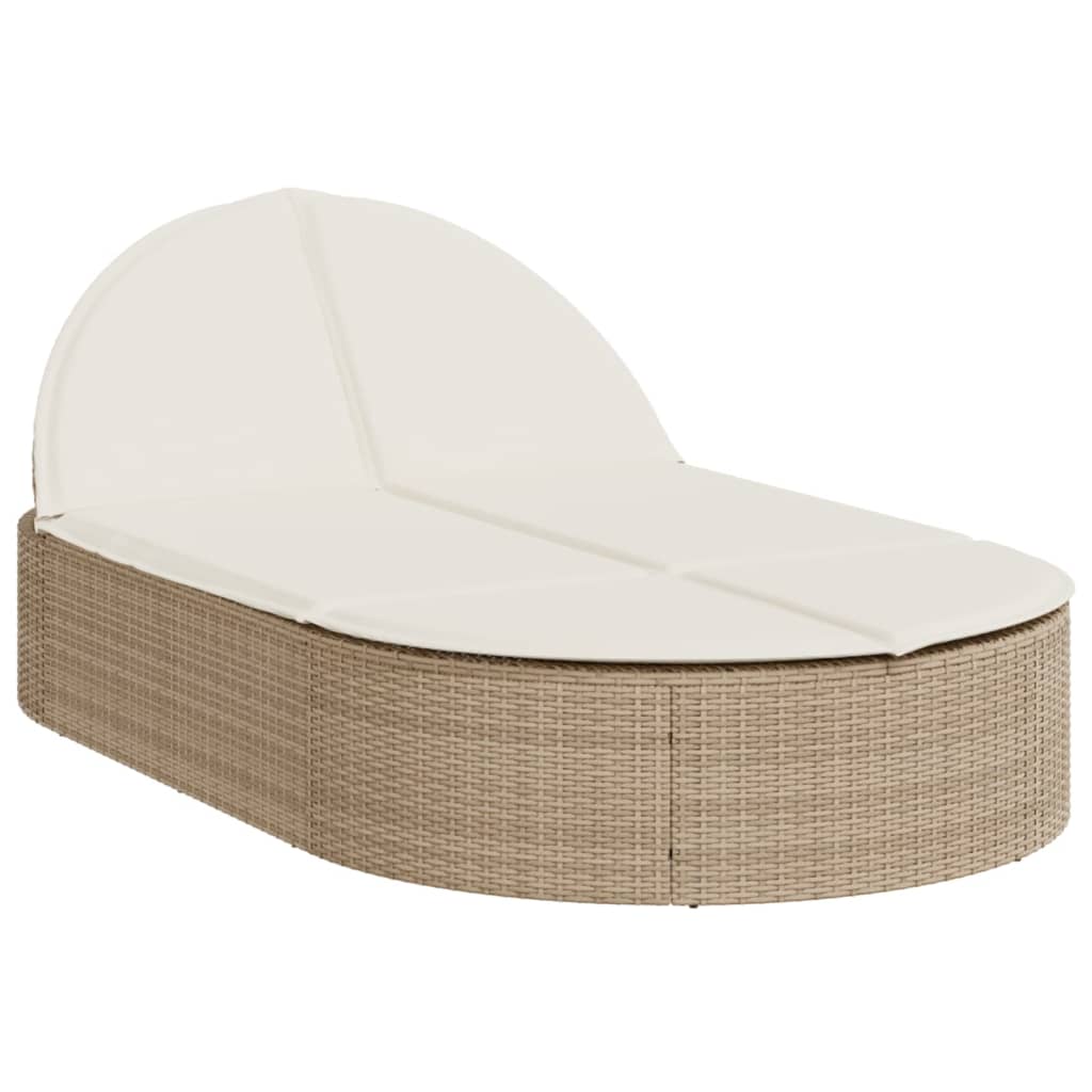 vidaXL Doppel-Sonnenliege mit Auflagen Beige Poly Rattan