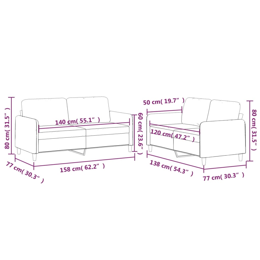 vidaXL 2-tlg. Sofagarnitur mit Kissen Creme Stoff