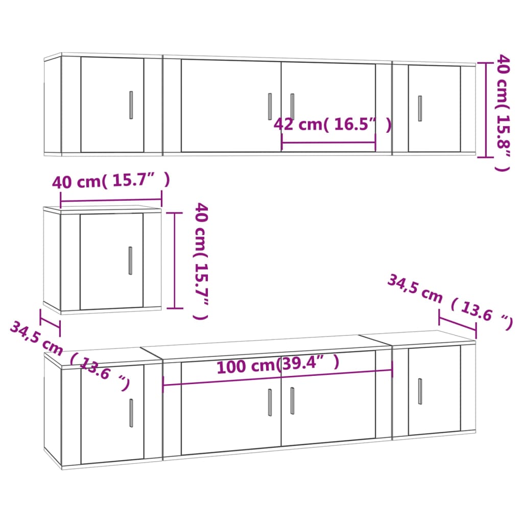 vidaXL 7-tlg. TV-Schrank-Set Hochglanz-Weiß Holzwerkstoff