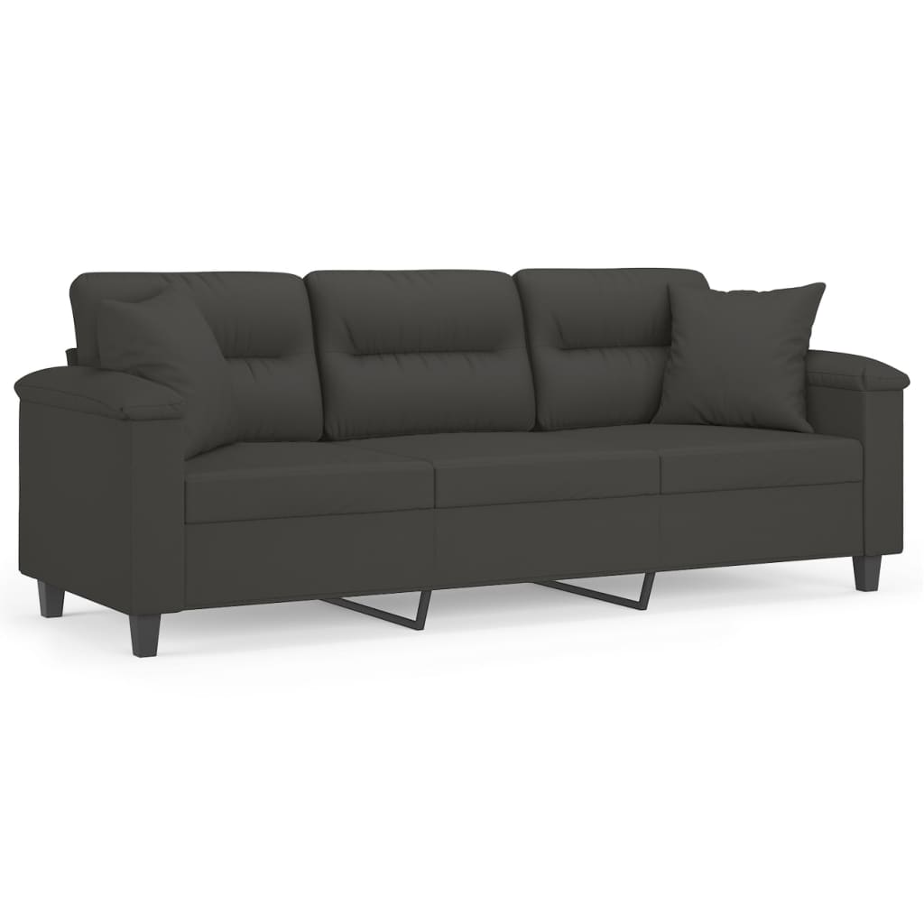 vidaXL 3-Sitzer-Sofa mit Kissen Dunkelgrau 180 cm Mikrofasergewebe