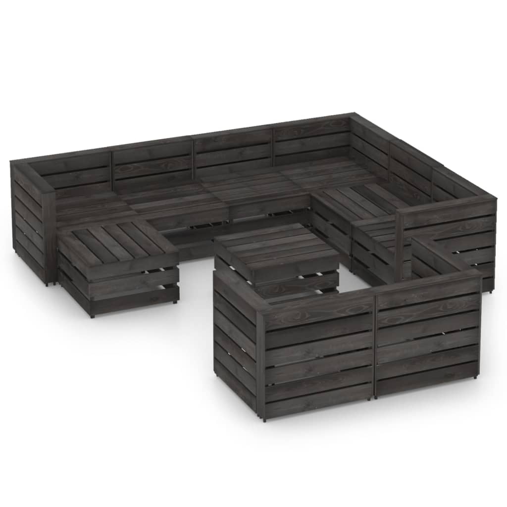 vidaXL 10-tlg. Garten-Lounge-Set Grau Imprägniertes Kiefernholz