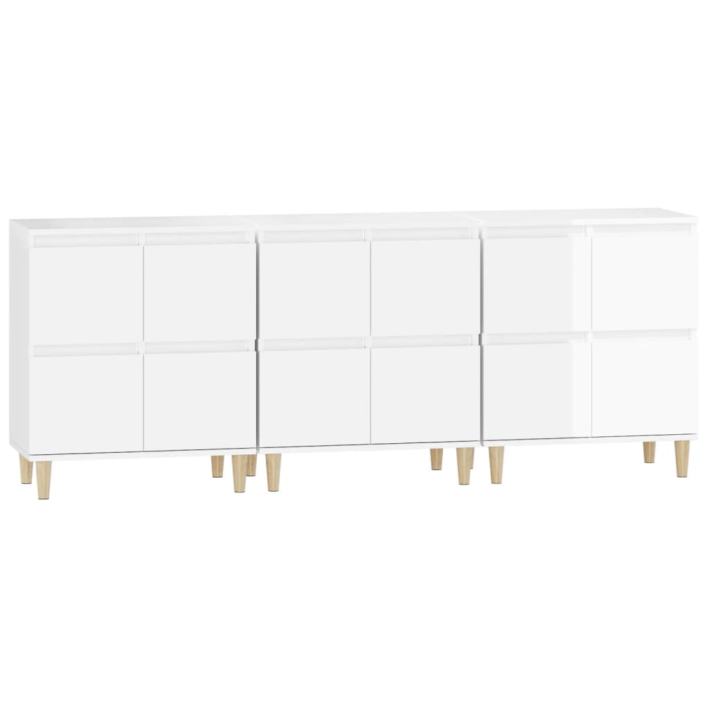 vidaXL Sideboards 3 Stk. Hochglanz-Weiß 60x35x70 cm Holzwerkstoff