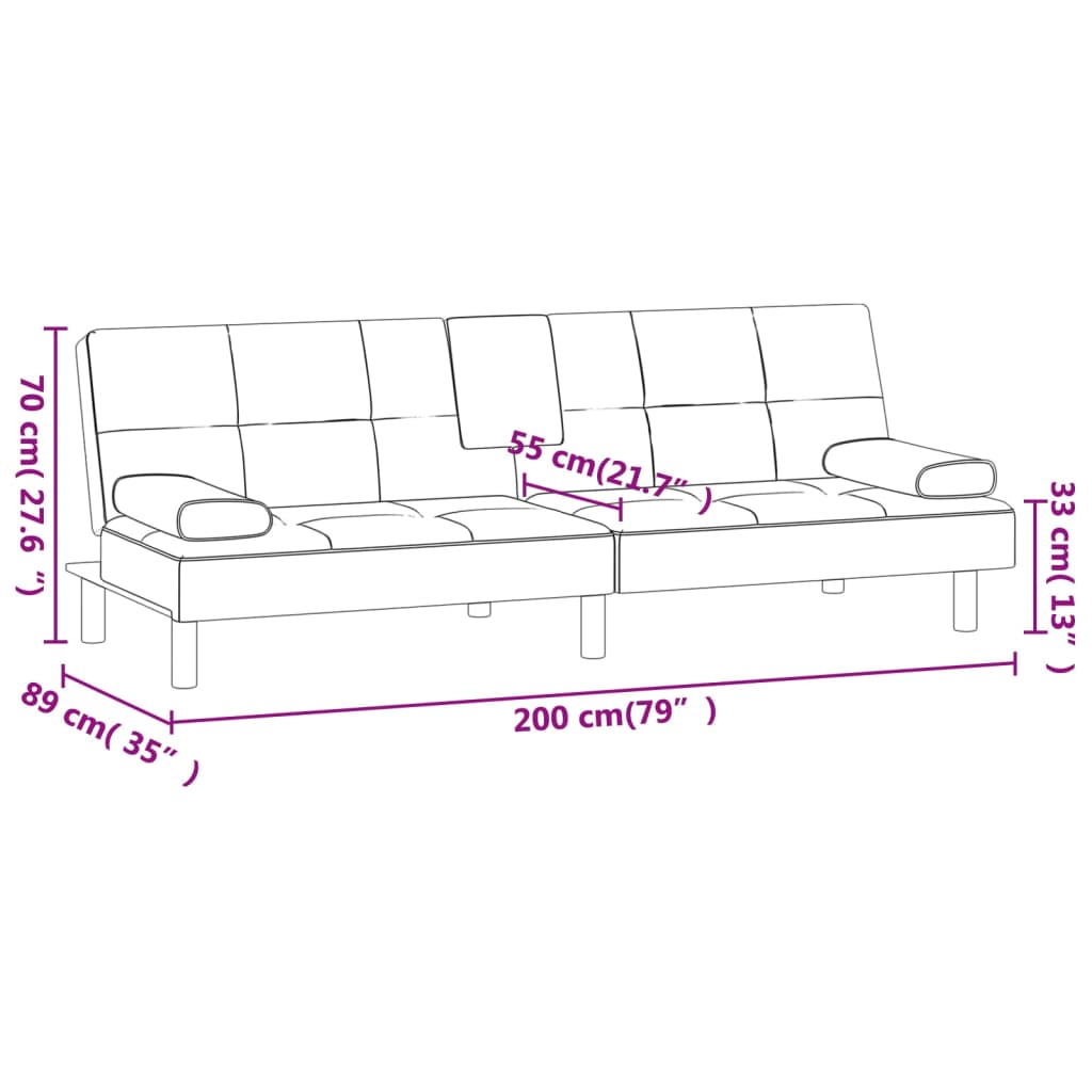 vidaXL Schlafsofa mit Getränkehaltern Schwarz Kunstleder