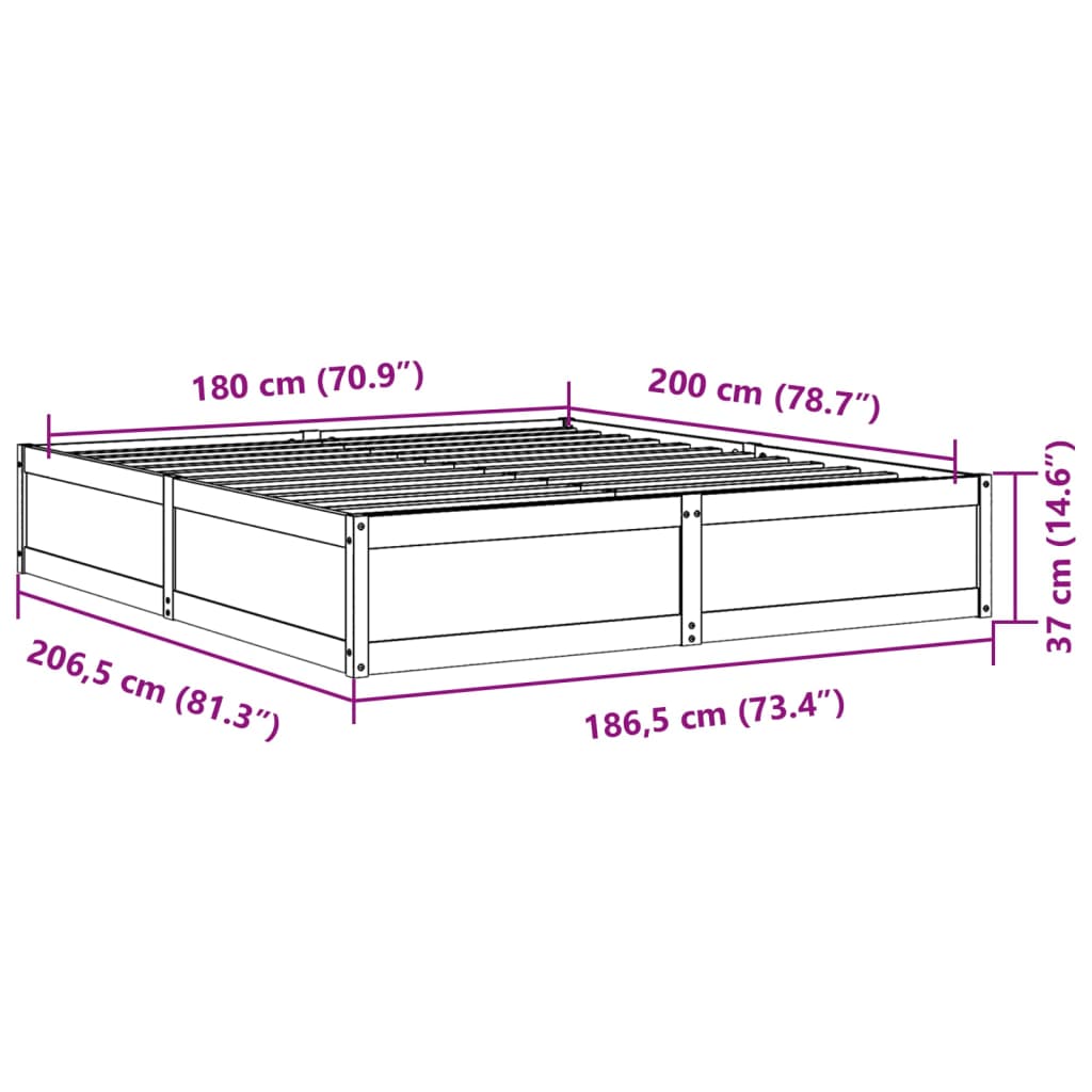 vidaXL Massivholzbett ohne Matratze Weiß 180x200 cm Kiefernholz