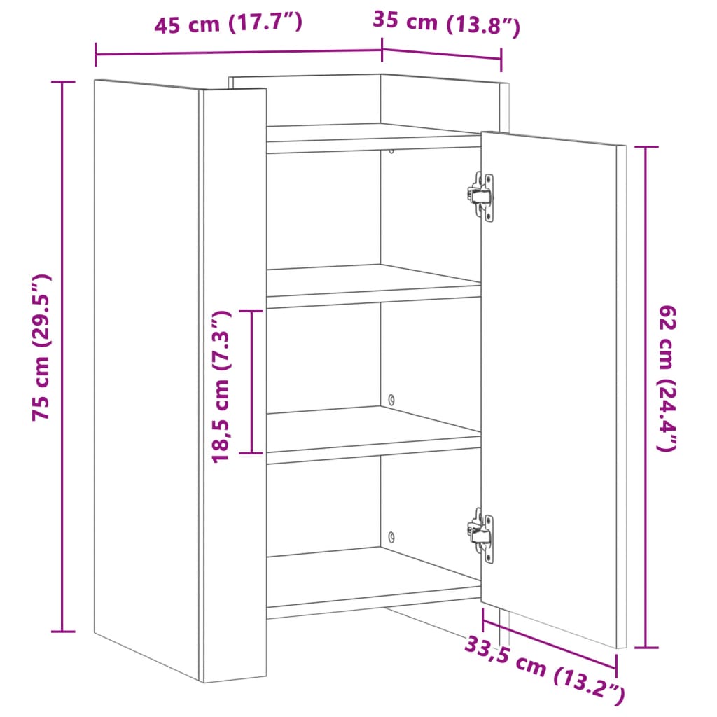 vidaXL Sideboard Grau Sonoma 45x35x75 cm Holzwerkstoff