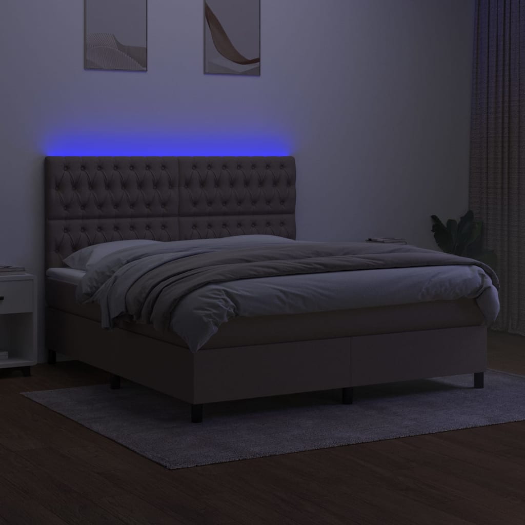 vidaXL Boxspringbett mit Matratze & LED Taupe 180x200 cm Stoff