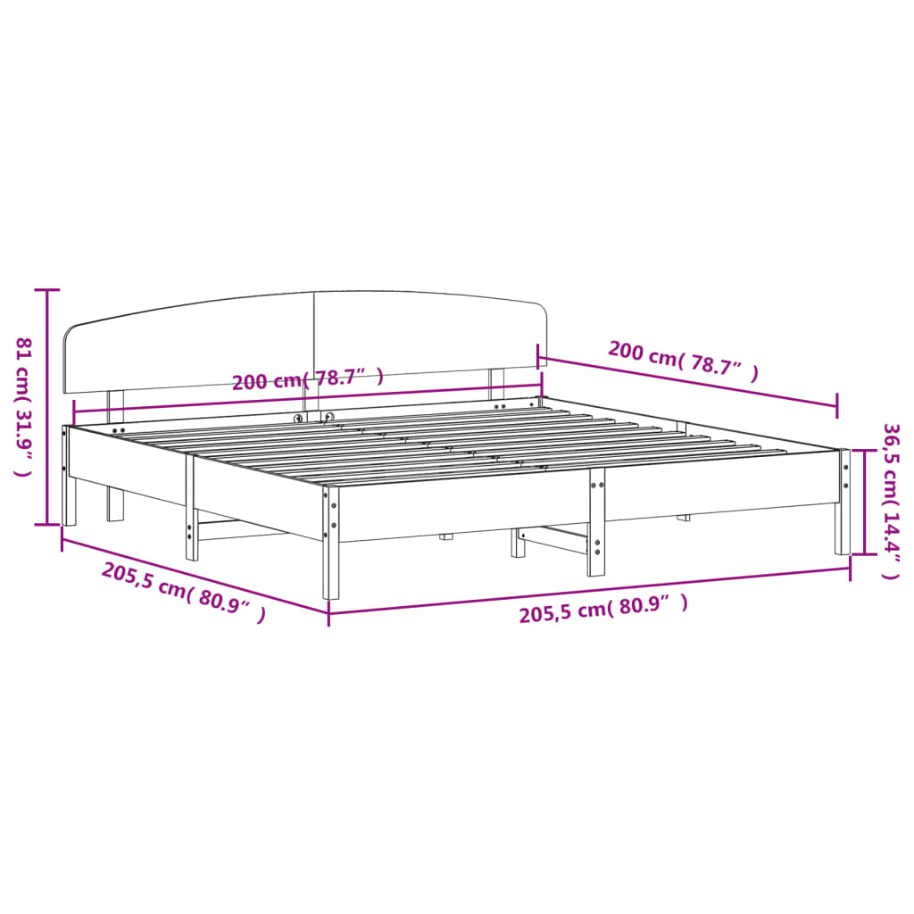 vidaXL Massivholzbett ohne Matratze Weiß 200x200 cm Kiefernholz