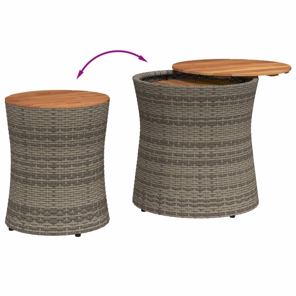 vidaXL Garten-Beistelltische 2 Stk. mit Holzplatte Grau Poly Rattan