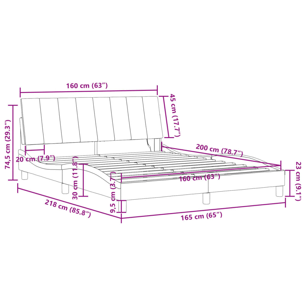 vidaXL Bettgestell mit LED-Leuchten Hellgrau 160x200 cm Samt