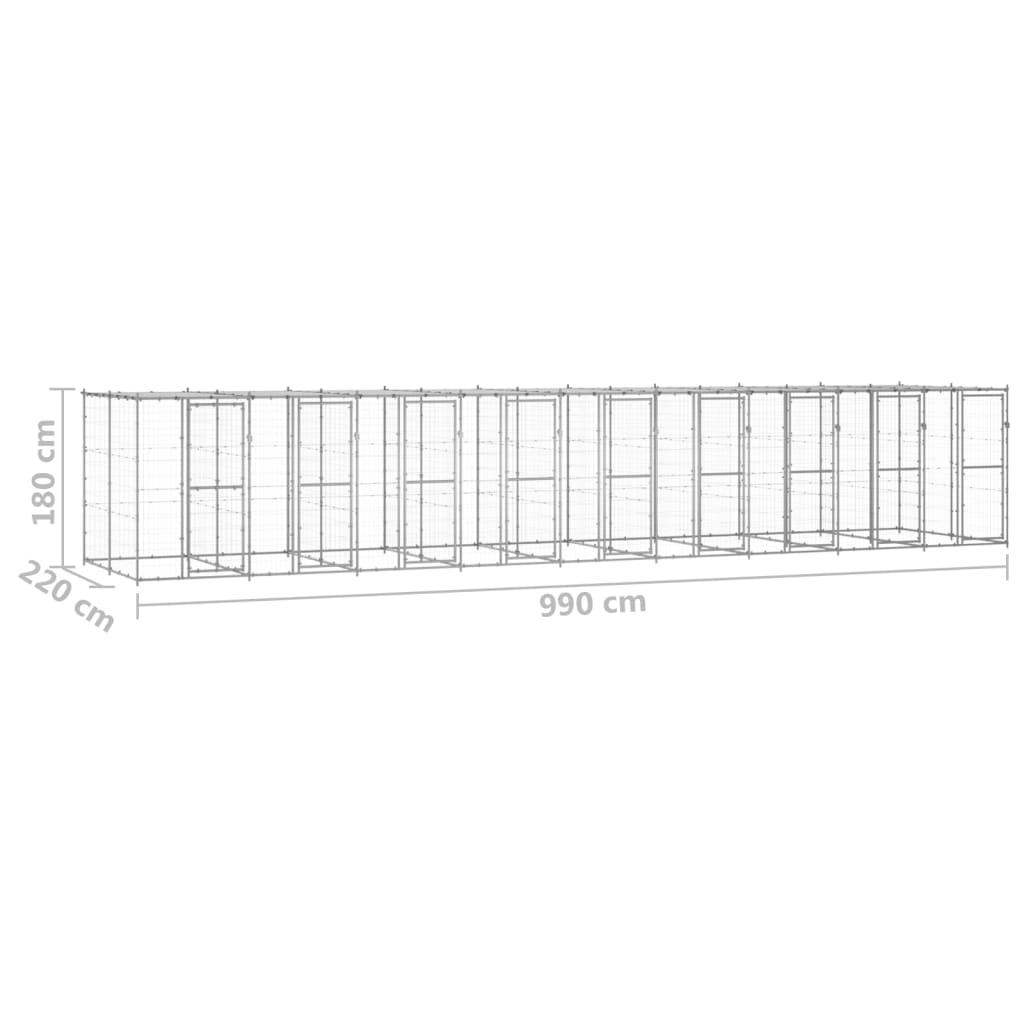 vidaXL Outdoor-Hundezwinger mit Überdachung Verzinkter Stahl 21,78 m²