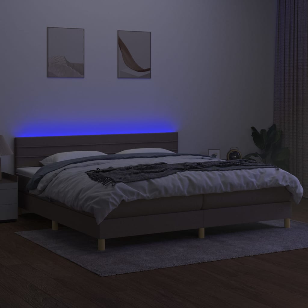 vidaXL Boxspringbett mit Matratze & LED Taupe 200x200 cm Stoff