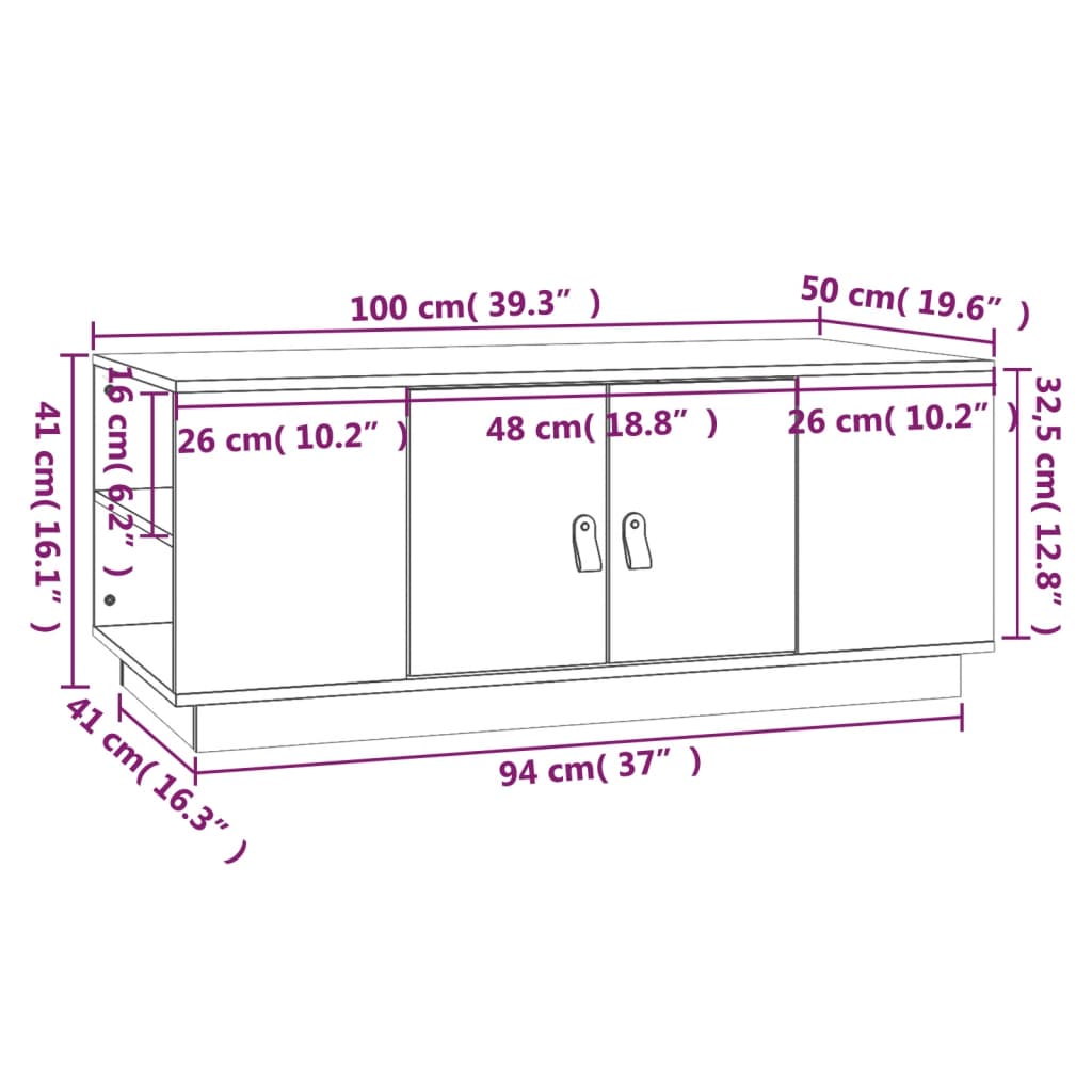 vidaXL Couchtisch Weiß 100x50x41 cm Massivholz Kiefer