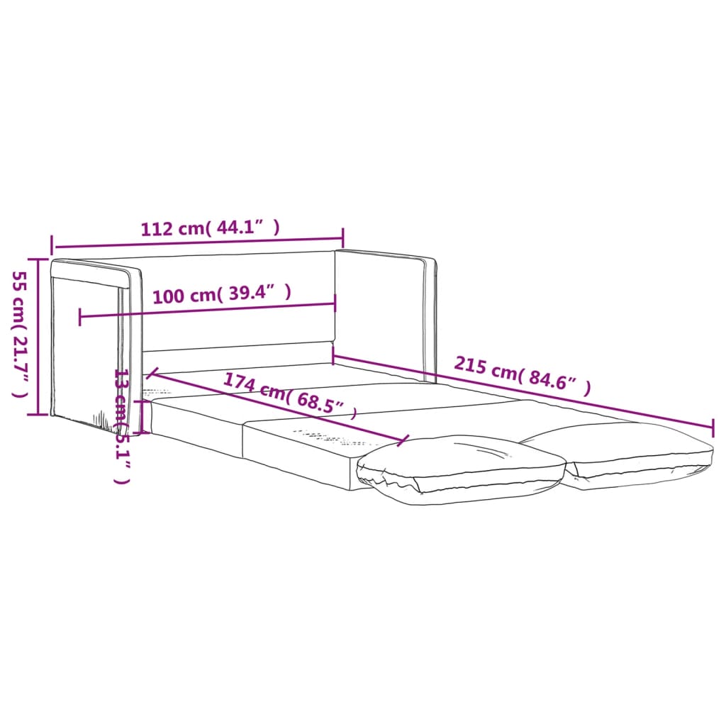 vidaXL Bodensofa mit Schlaffunktion Dunkelgrau 112x174x55 cm Stoff