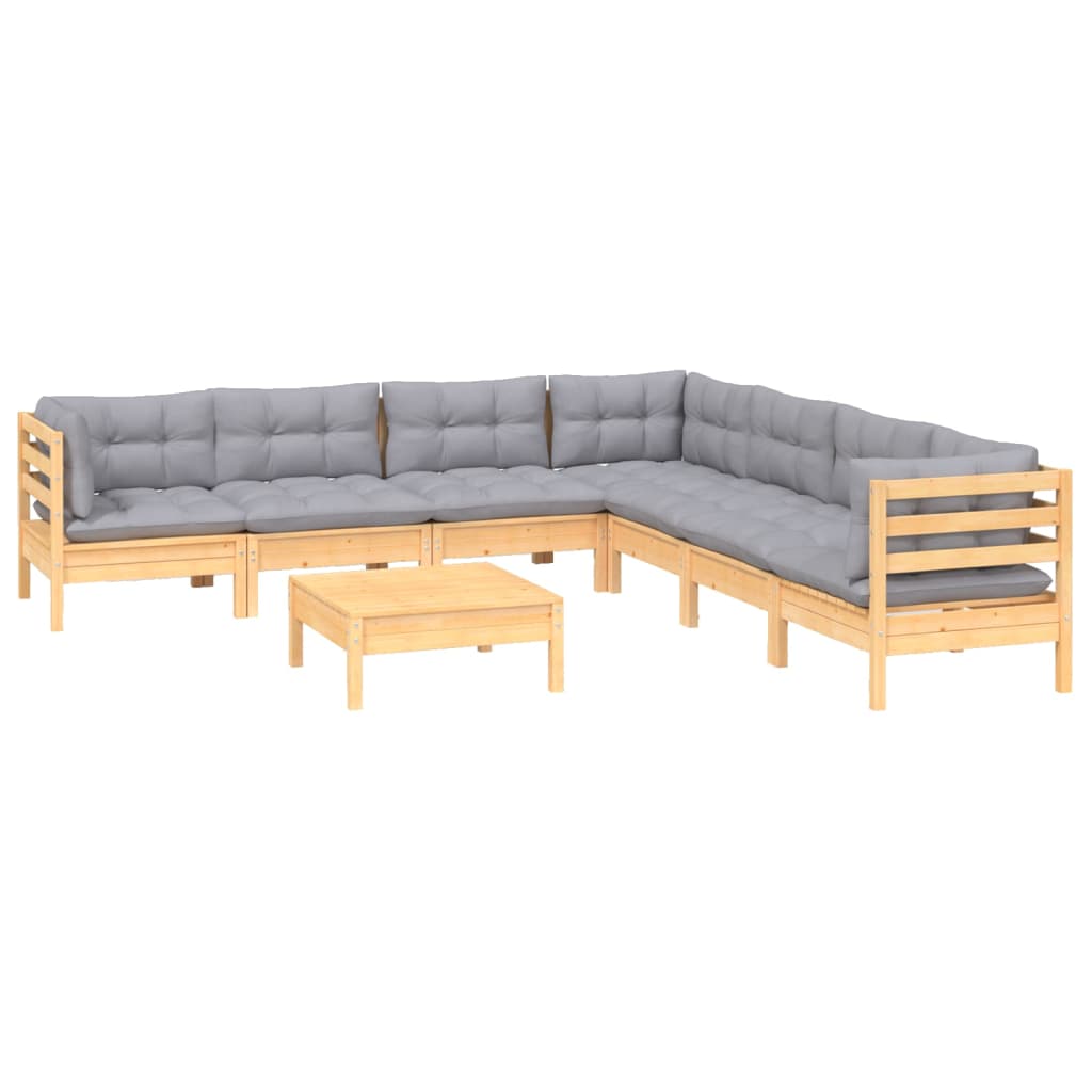 vidaXL 8-tlg. Garten-Lounge-Set mit Grauen Kissen Kiefer Massivholz