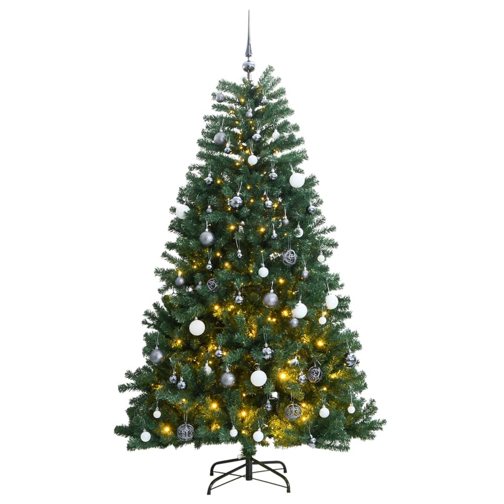 vidaXL Künstlicher Weihnachtsbaum Klappbar 300 LEDs & Kugeln 210 cm