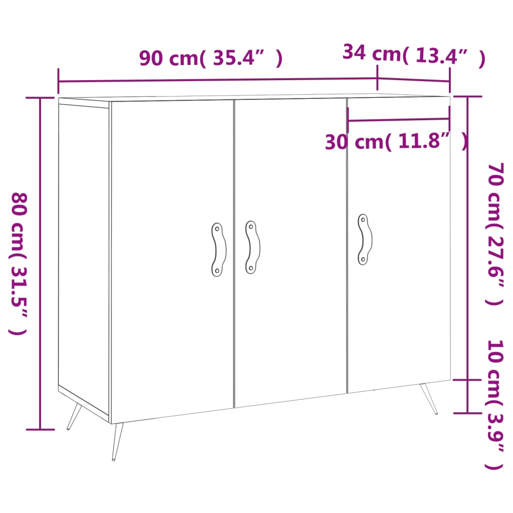 vidaXL Sideboard Hochglanz-Weiß 90x34x80 cm Holzwerkstoff