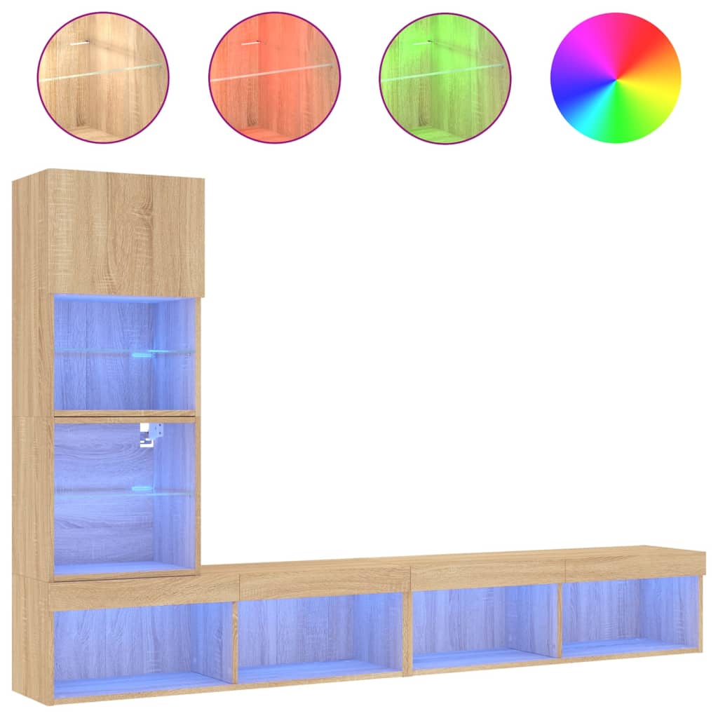 vidaXL 4-tlg. Wohnwand mit LED-Beleuchtung Sonoma-Eiche Holzwerkstoff