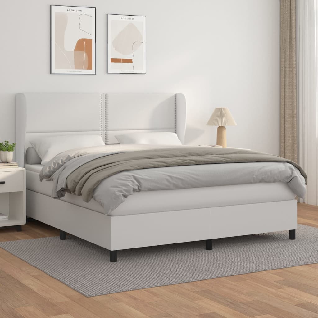 vidaXL Boxspringbett mit Matratze Weiß 160x200 cm Kunstleder