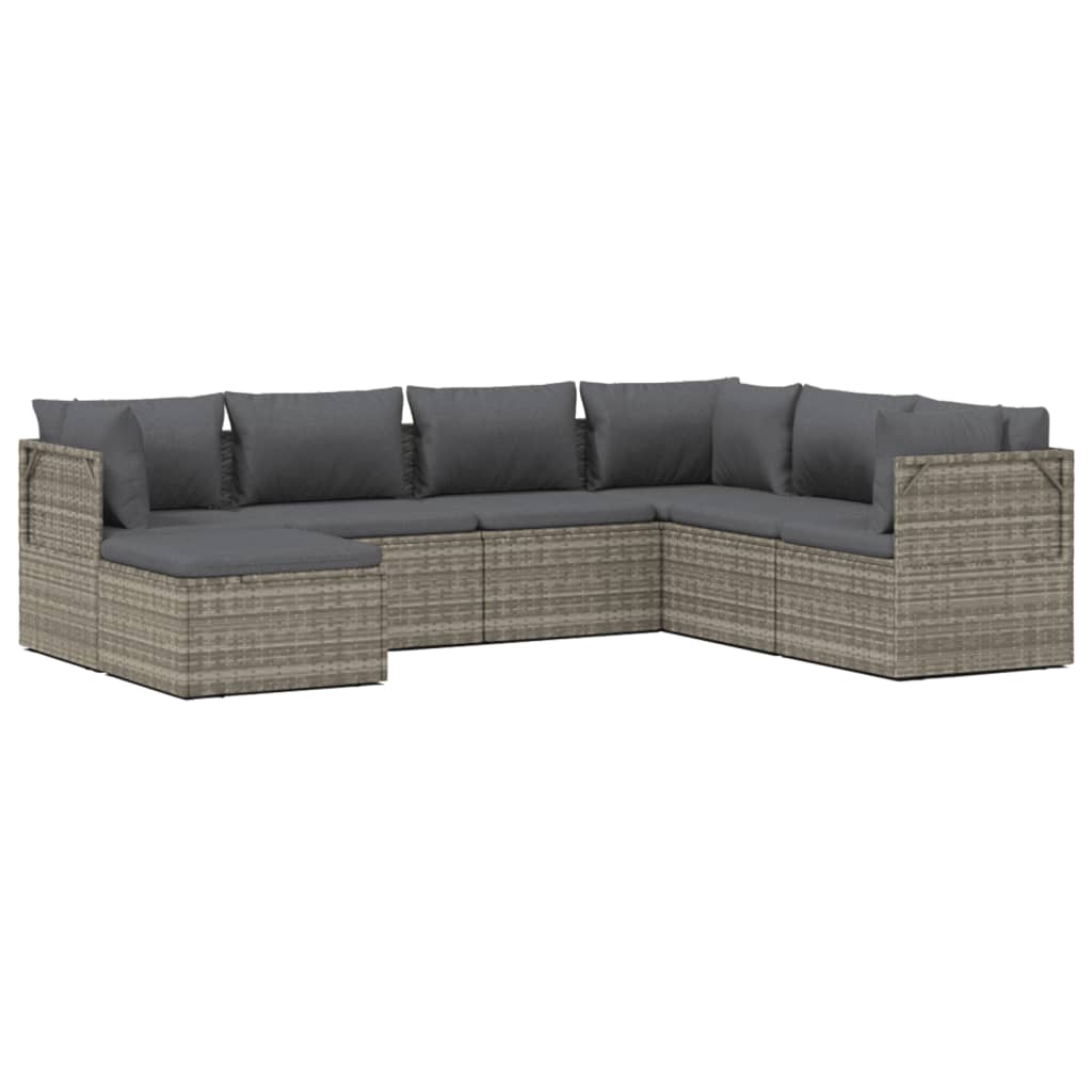 vidaXL 7-tlg. Garten-Lounge-Set mit Kissen Grau Poly Rattan