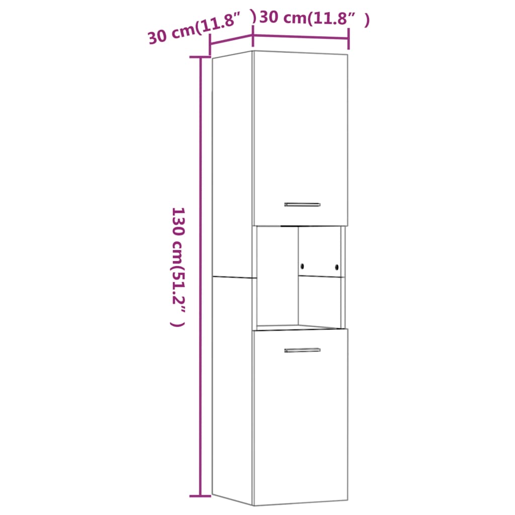 vidaXL Badezimmerschrank Grau Sonoma 30x30x130 cm Holzwerkstoff