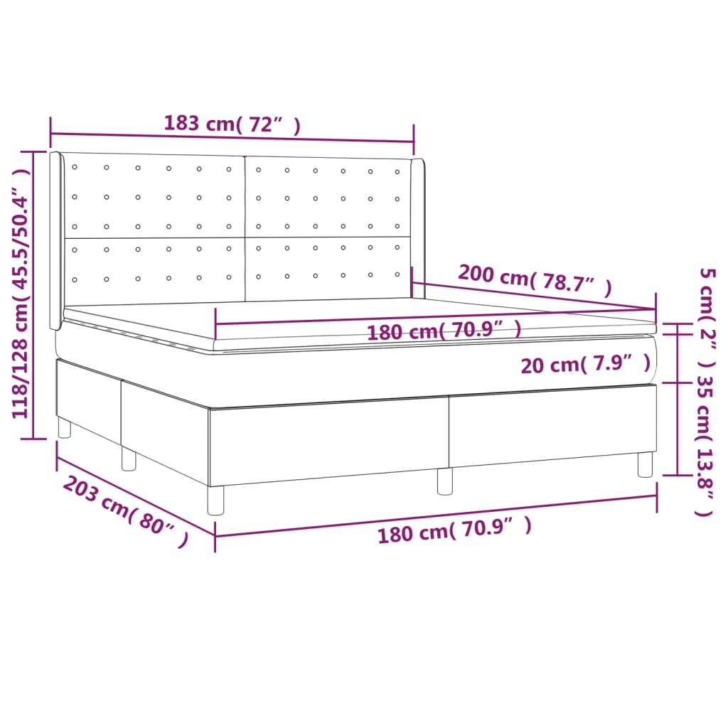 vidaXL Boxspringbett mit Matratze Dunkelgrau 180x200 cm Samt