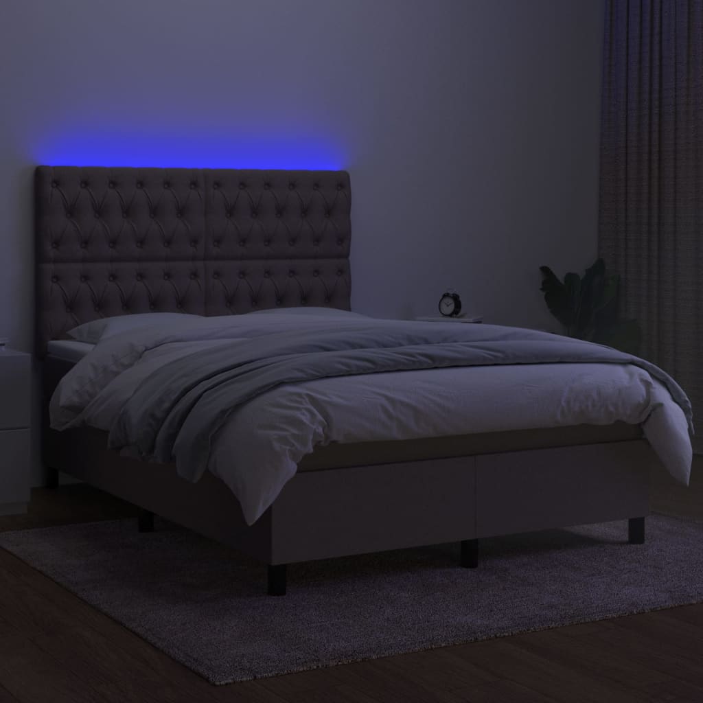 vidaXL Boxspringbett mit Matratze & LED Taupe 140x200 cm Stoff