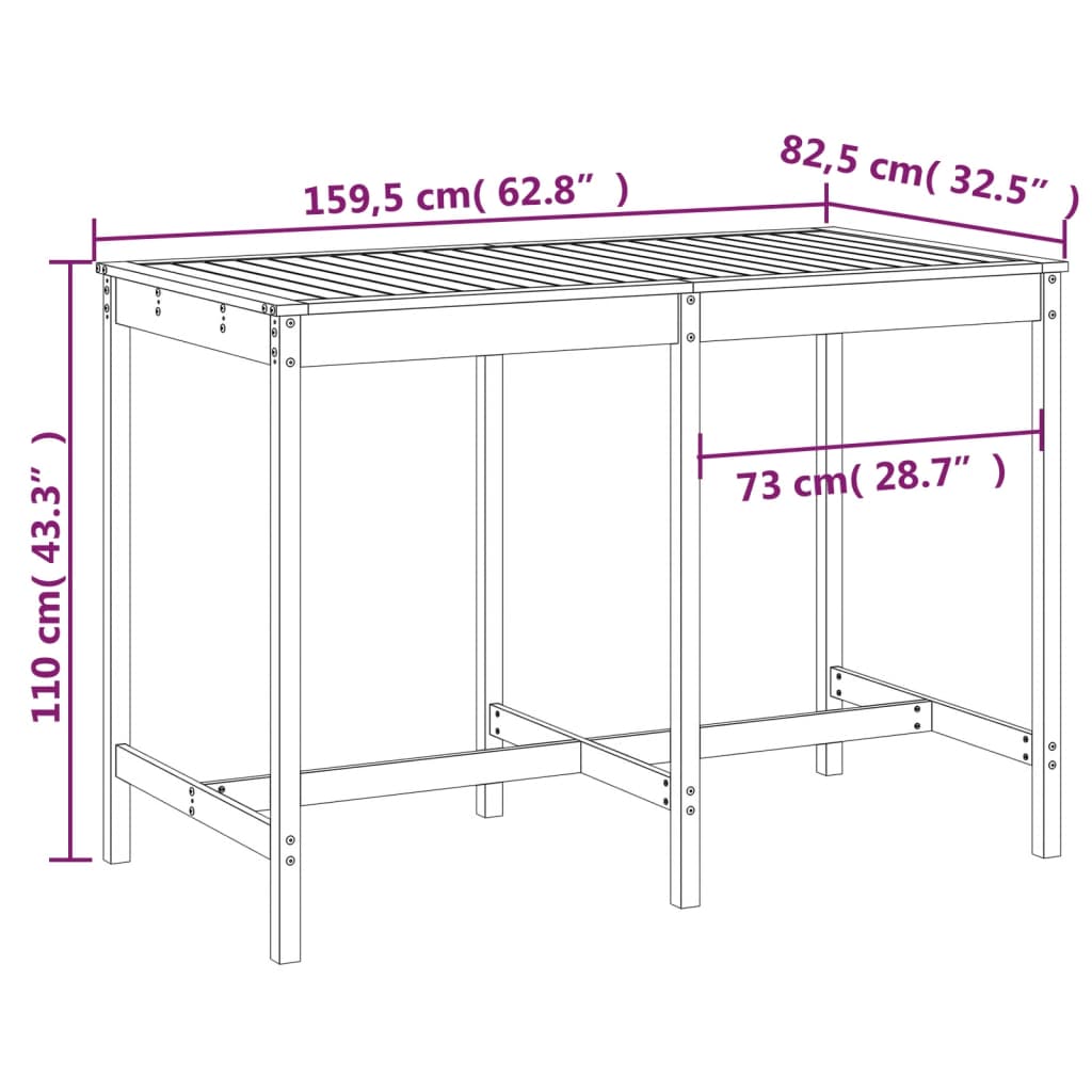 vidaXL Gartentisch Honigbraun 159,5x82,5x110 cm Massivholz Kiefer