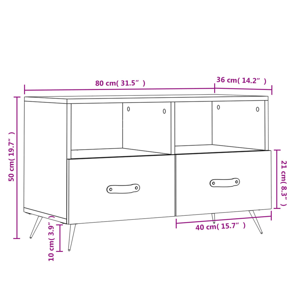 vidaXL TV-Schrank Räuchereiche 80x36x50 cm Holzwerkstoff