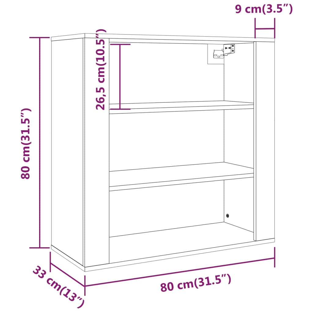 vidaXL Wandschrank Sonoma-Eiche 80x33x80 cm Holzwerkstoff