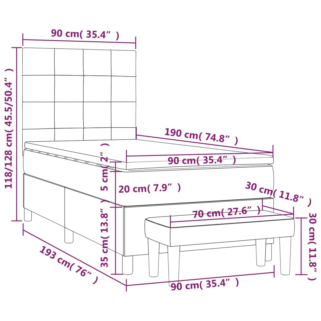 vidaXL Boxspringbett mit Matratze Rosa 90x190 cm Samt