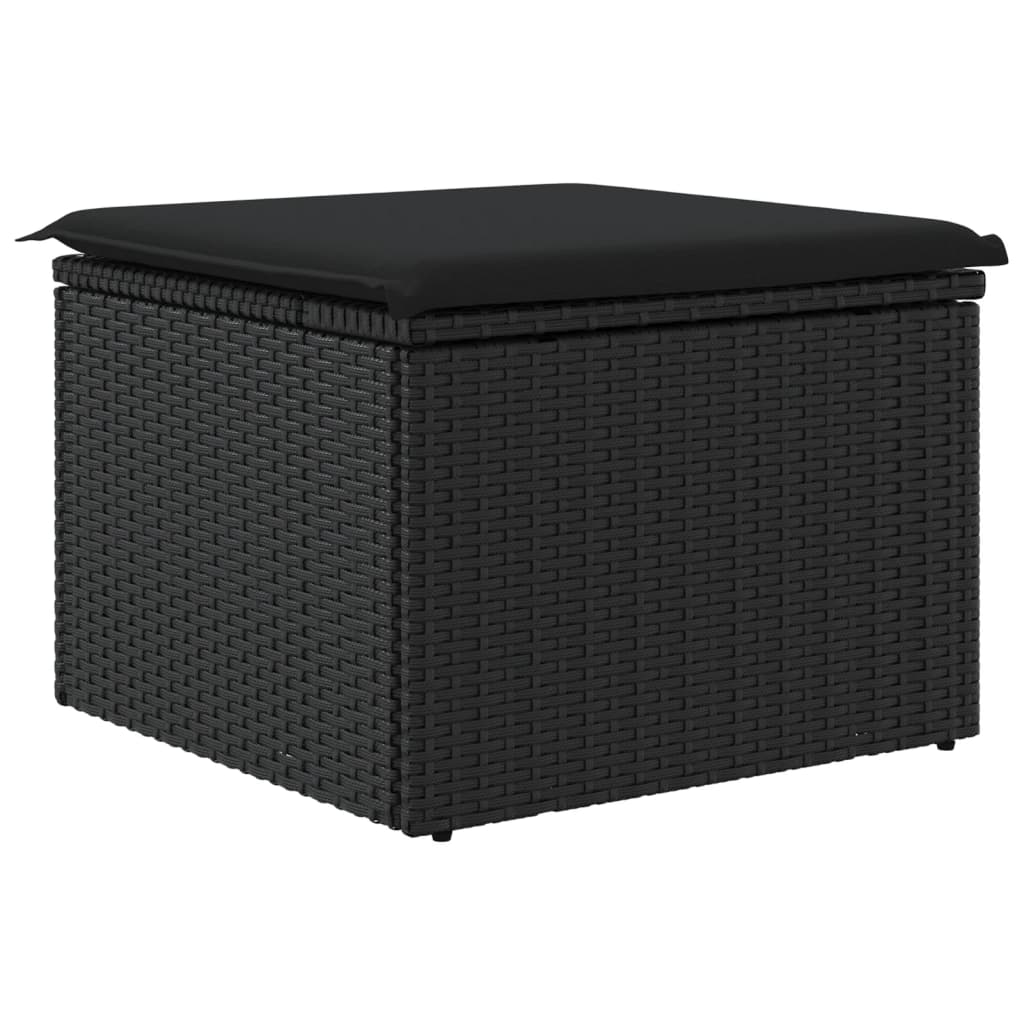 vidaXL Gartenhocker mit Kissen Schwarz 55x55x37 cm Poly Rattan