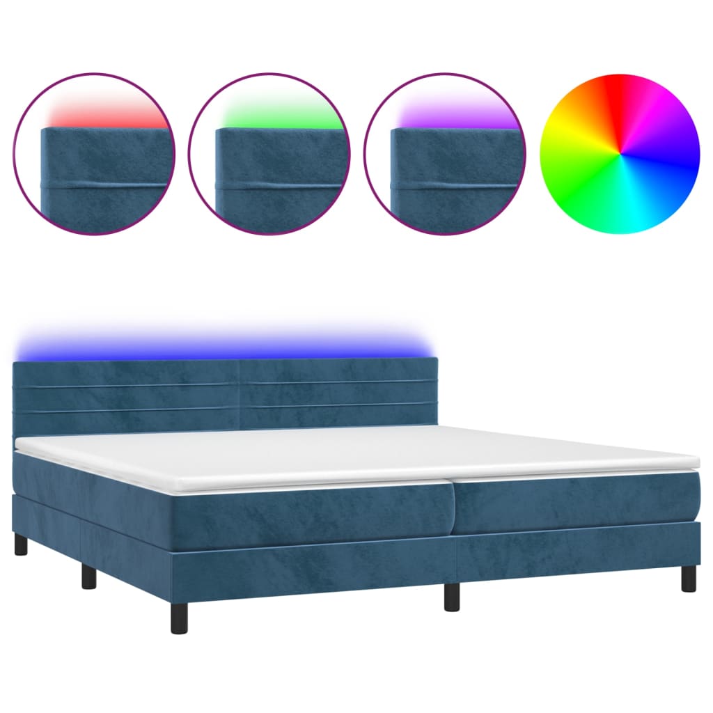 vidaXL Boxspringbett mit Matratze & LED Dunkelblau 200x200 cm Samt