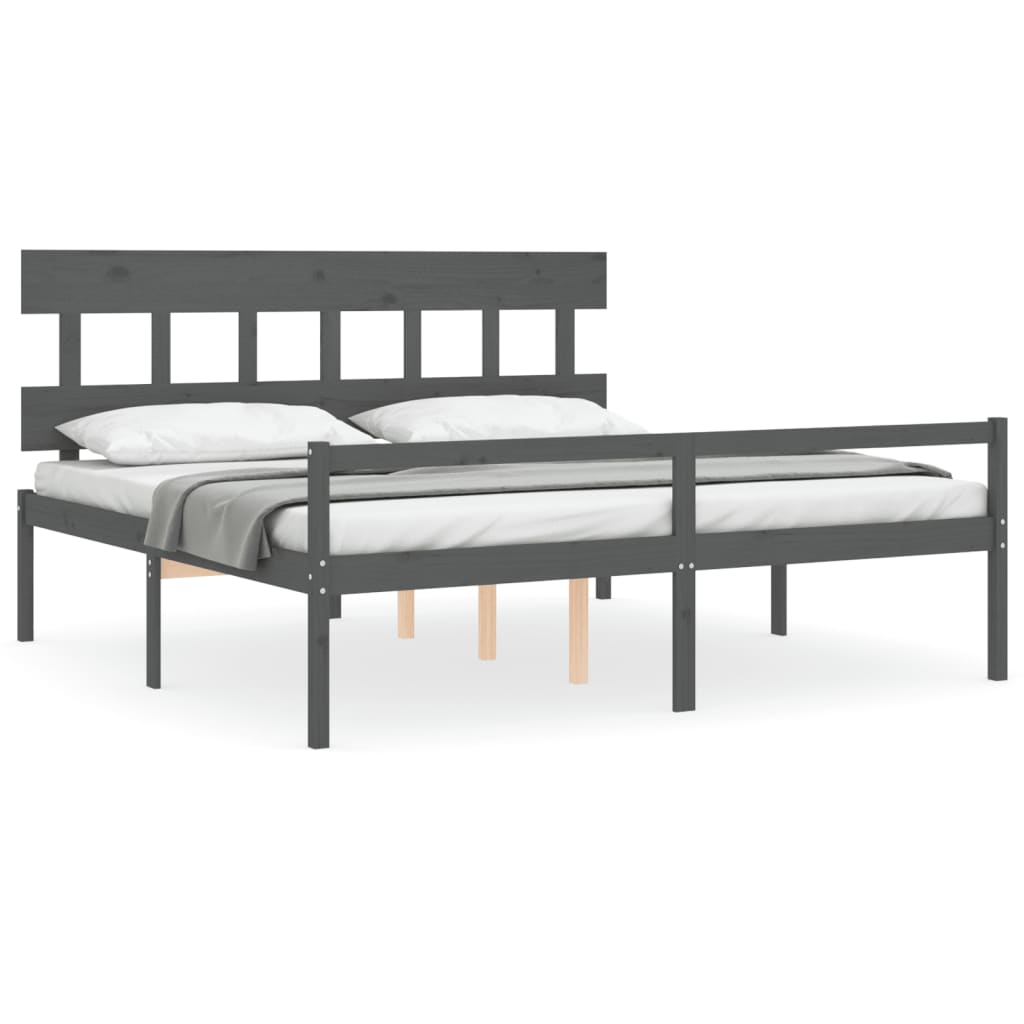 vidaXL Seniorenbett mit Kopfteil 200x200 cm Grau Massivholz