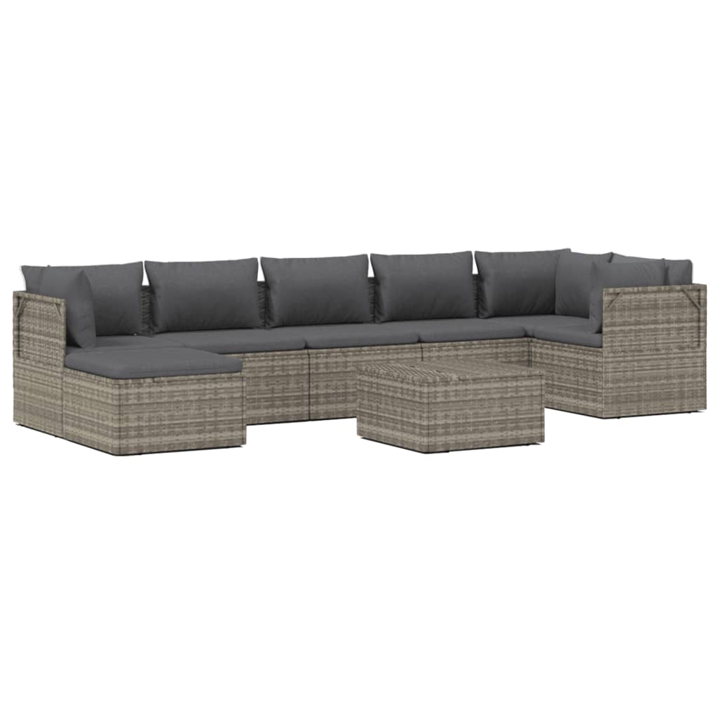 vidaXL 8-tlg. Garten-Lounge-Set mit Kissen Grau Poly Rattan