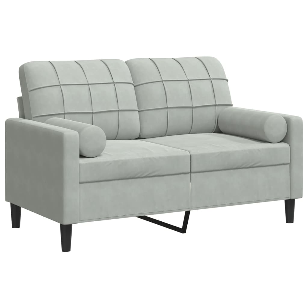 vidaXL 2-Sitzer-Sofa mit Zierkissen Hellgrau 120 cm Samt