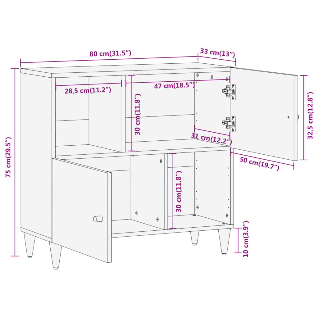 vidaXL Beistellschrank 80x33x75 cm Massivholz Mango