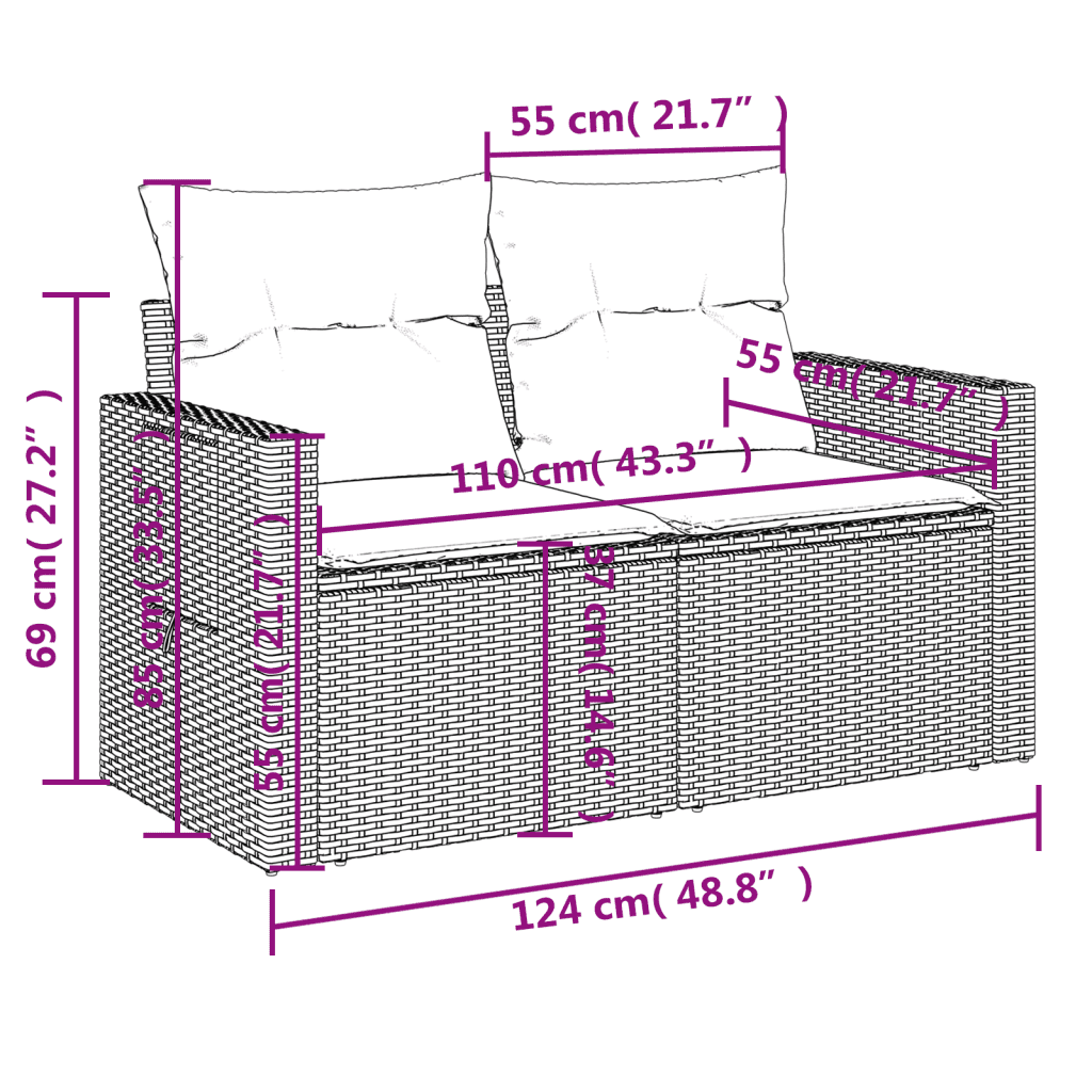 vidaXL 4-tlg. Garten-Sofagarnitur mit Kissen Schwarz Poly Rattan