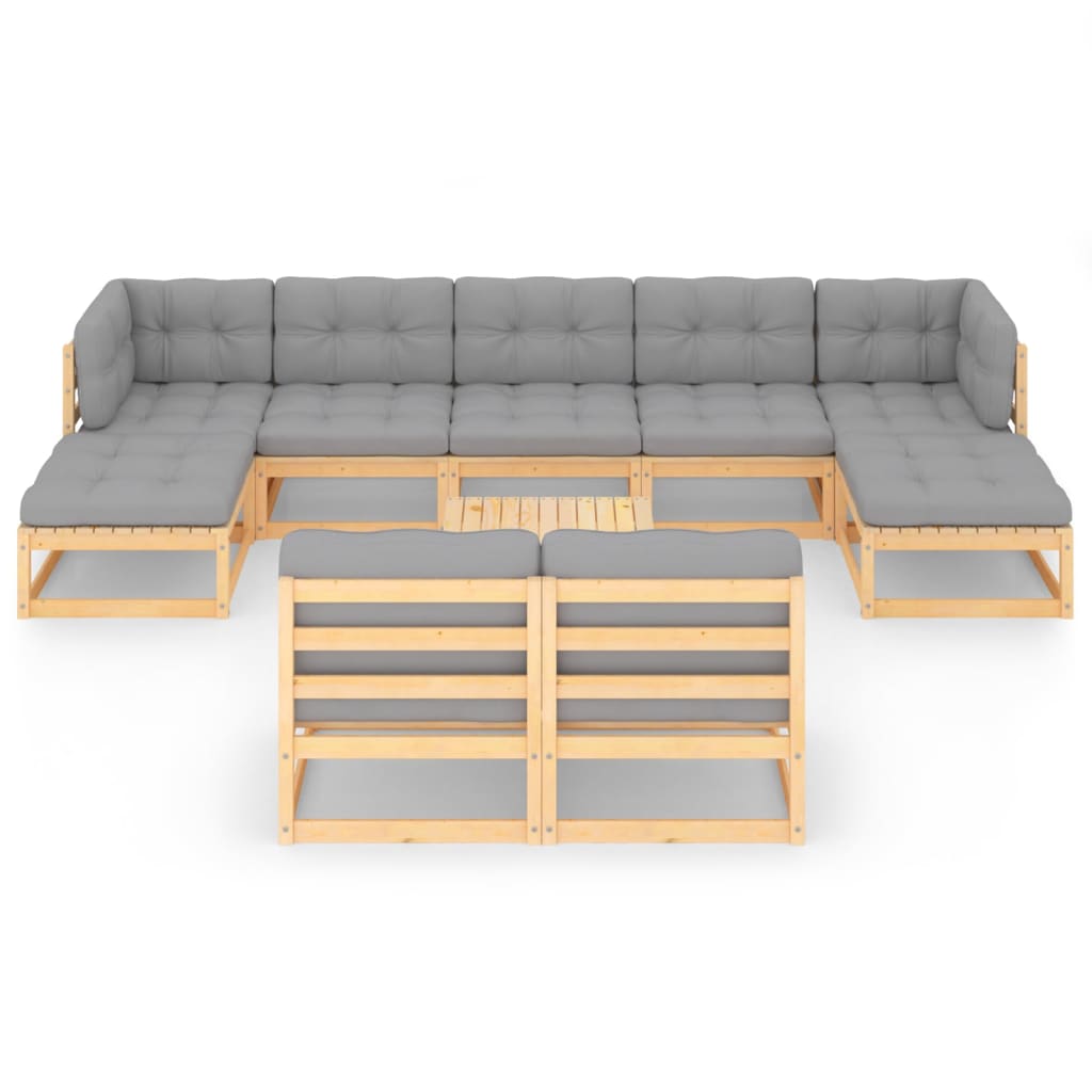 vidaXL 10-tlg. Garten-Lounge-Set mit Kissen Massivholz Kiefer