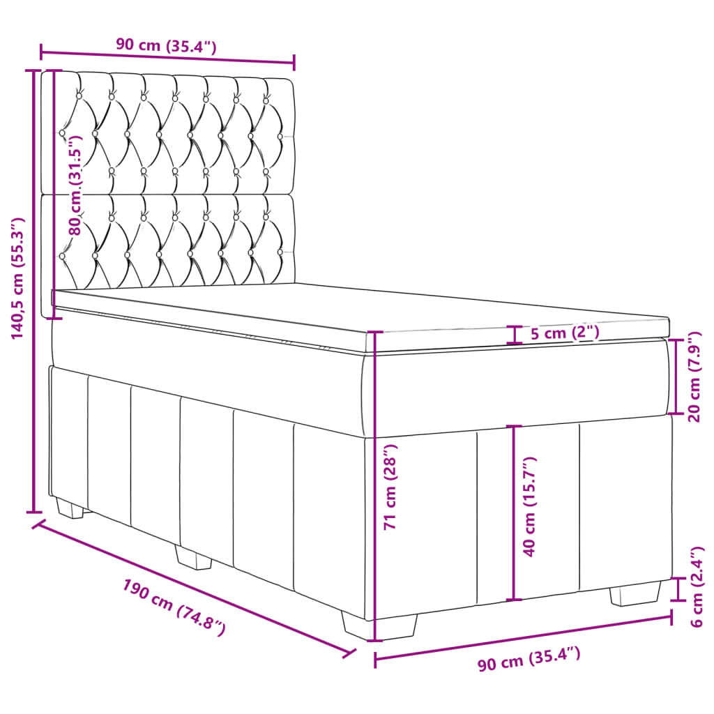 vidaXL Boxspringbett mit Matratze Taupe 90x190 cm Stoff