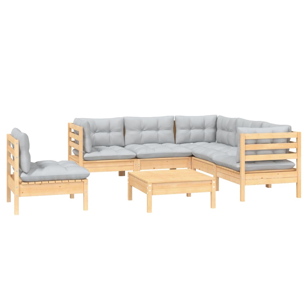 vidaXL 6-tlg. Garten-Lounge-Set mit Grauen Kissen Kiefernholz