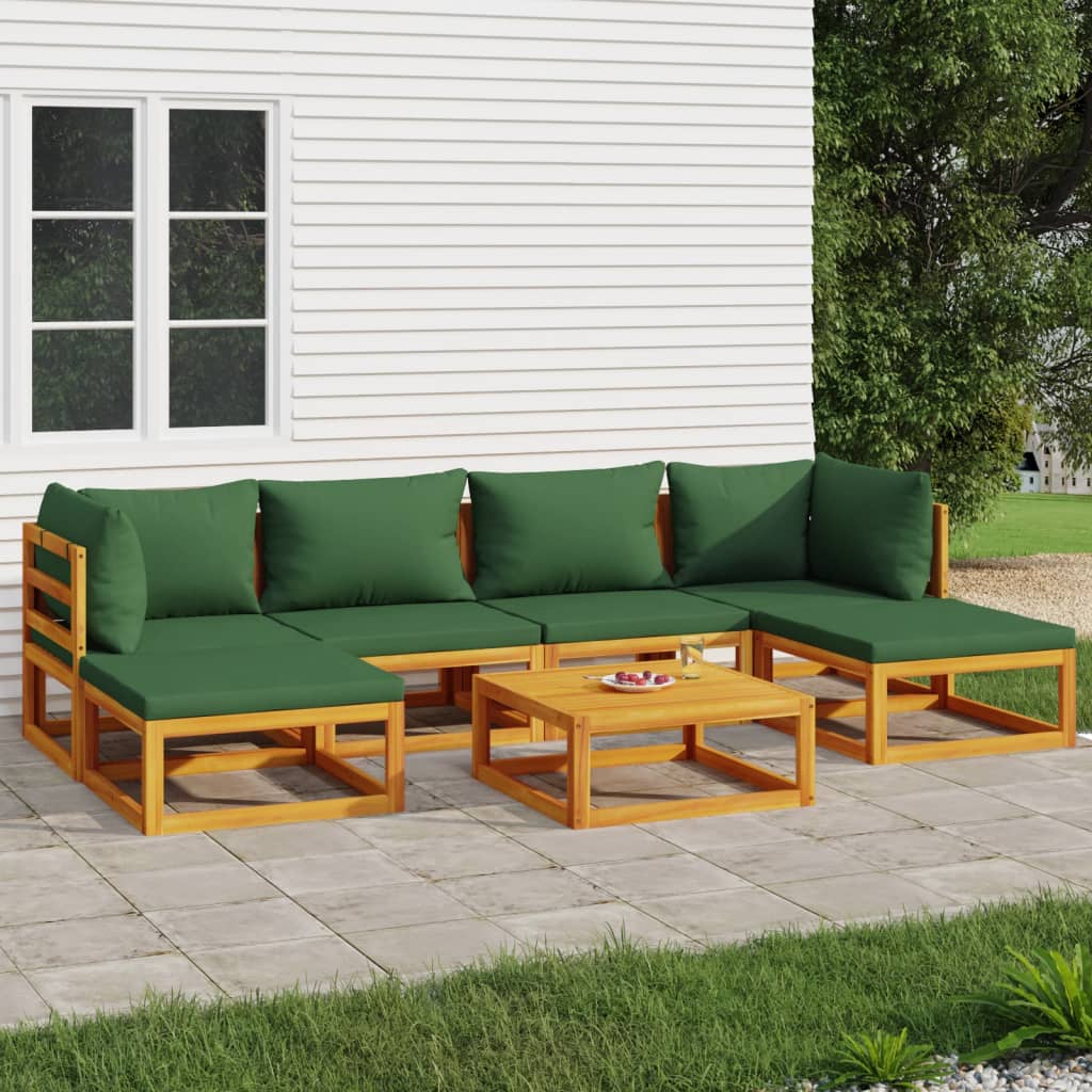 vidaXL 7-tlg. Garten-Lounge-Set mit Grünen Kissen Massivholz